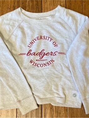 University of Wisconsin Badgers Heathered gray/white Graphic Crew Sweatshirt